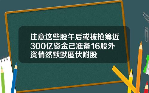 注意这些股午后或被抢筹近300亿资金已准备16股外资悄然默默匿伏附股