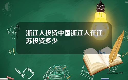 浙江人投资中国浙江人在江苏投资多少