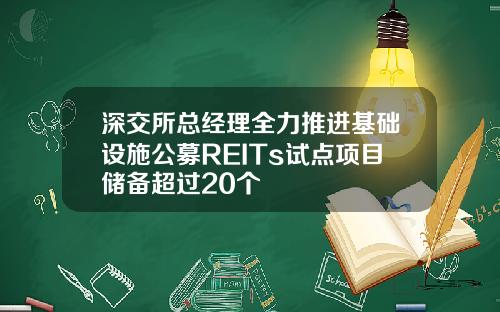 深交所总经理全力推进基础设施公募REITs试点项目储备超过20个