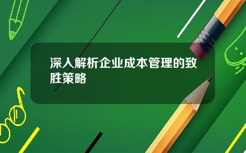 深入解析企业成本管理的致胜策略