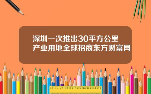 深圳一次推出30平方公里产业用地全球招商东方财富网
