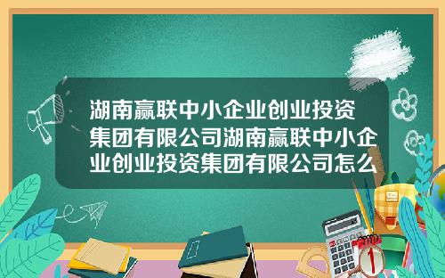 湖南赢联中小企业创业投资集团有限公司湖南赢联中小企业创业投资集团有限公司怎么样