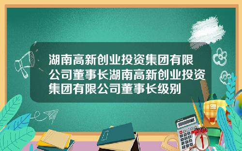湖南高新创业投资集团有限公司董事长湖南高新创业投资集团有限公司董事长级别