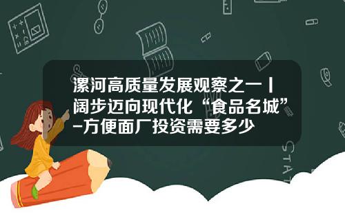 漯河高质量发展观察之一丨阔步迈向现代化“食品名城”-方便面厂投资需要多少
