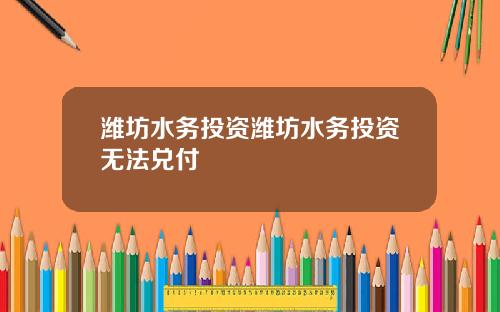 潍坊水务投资潍坊水务投资无法兑付