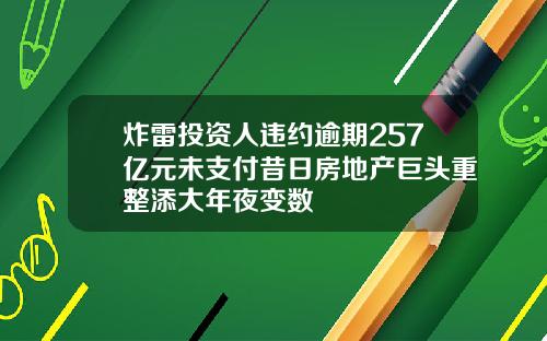 炸雷投资人违约逾期257亿元未支付昔日房地产巨头重整添大年夜变数