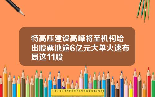特高压建设高峰将至机构给出股票池逾6亿元大单火速布局这11股