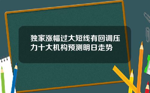 独家涨幅过大短线有回调压力十大机构预测明日走势