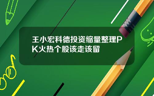 王小宏科德投资缩量整理PK火热个股该走该留