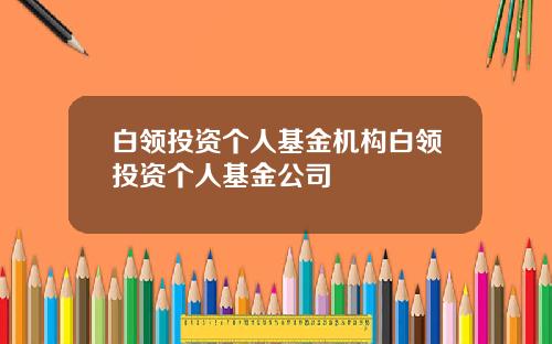 白领投资个人基金机构白领投资个人基金公司
