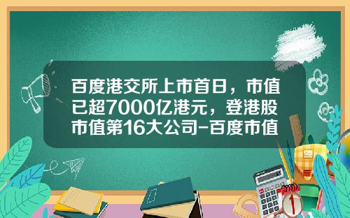 百度港交所上市首日，市值已超7000亿港元，登港股市值第16大公司-百度市值多少