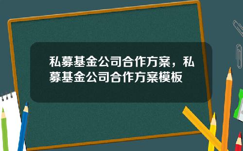 私募基金公司合作方案，私募基金公司合作方案模板
