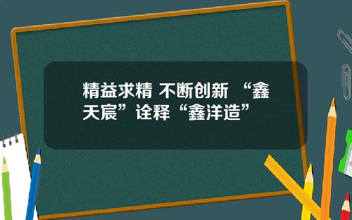 精益求精 不断创新 “鑫天宸”诠释“鑫洋造”