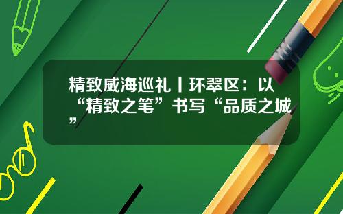 精致威海巡礼丨环翠区：以“精致之笔”书写“品质之城”