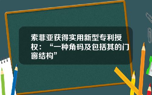索菲亚获得实用新型专利授权：“一种角码及包括其的门窗结构”