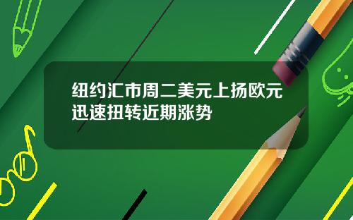 纽约汇市周二美元上扬欧元迅速扭转近期涨势