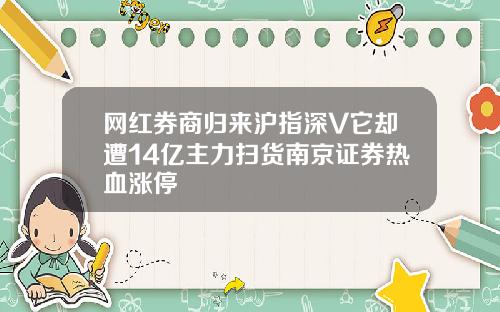 网红券商归来沪指深V它却遭14亿主力扫货南京证券热血涨停