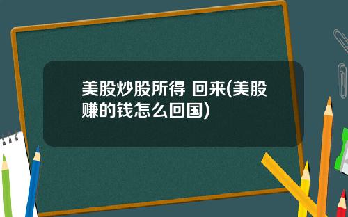 美股炒股所得 回来(美股赚的钱怎么回国)
