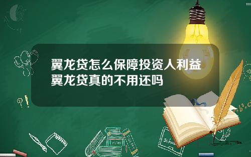 翼龙贷怎么保障投资人利益翼龙贷真的不用还吗