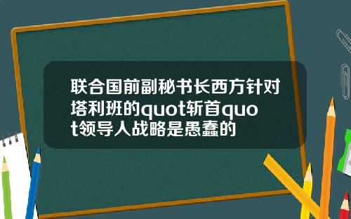 联合国前副秘书长西方针对塔利班的quot斩首quot领导人战略是愚蠢的