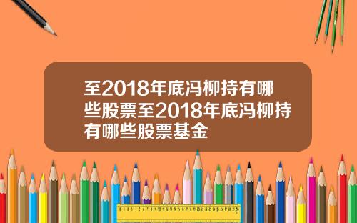 至2018年底冯柳持有哪些股票至2018年底冯柳持有哪些股票基金