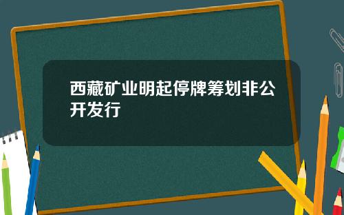 西藏矿业明起停牌筹划非公开发行