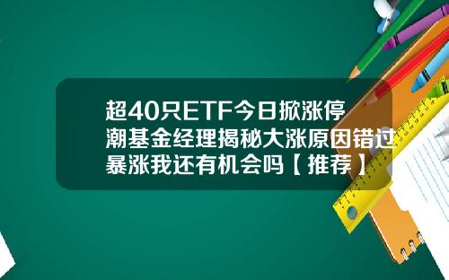 超40只ETF今日掀涨停潮基金经理揭秘大涨原因错过暴涨我还有机会吗【推荐】