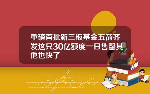 重磅首批新三板基金五箭齐发这只30亿额度一日售罄其他也快了