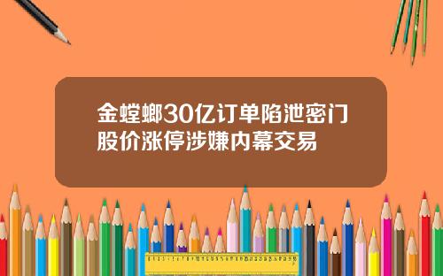 金螳螂30亿订单陷泄密门股价涨停涉嫌内幕交易