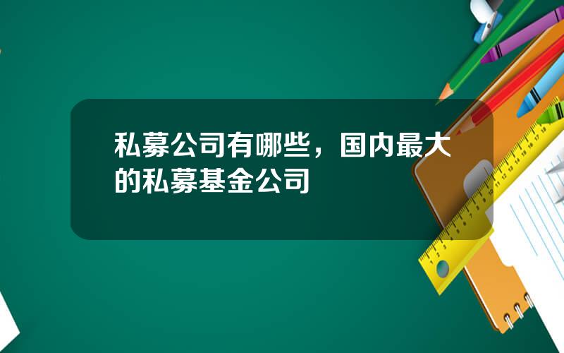 私募公司有哪些，国内最大的私募基金公司