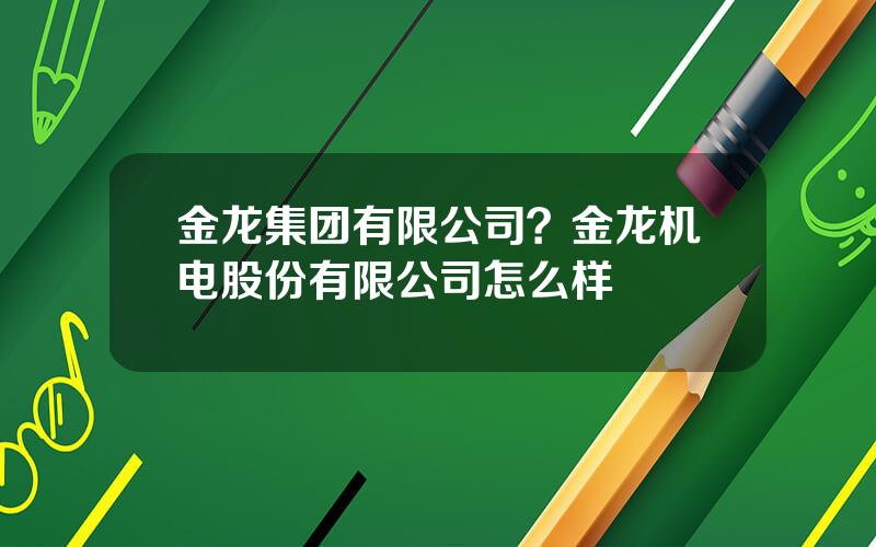 金龙集团有限公司？金龙机电股份有限公司怎么样